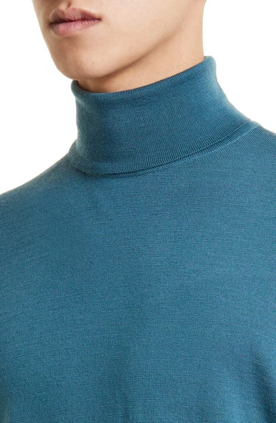 Shop John Smedley Richard Turtleneck Merino Wool Sweater In Blue Tide
