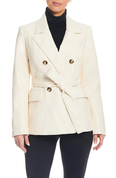 Shop Sanctuary Belted Faux Leather Blazer In Cream