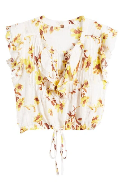 Shop Free People Naya Floral Ruffle Blouse In Ivory Combo
