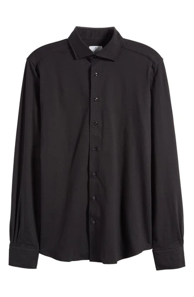 Shop Emanuel Berg Modern Flex Cotton Blend Button-up Shirt In Black