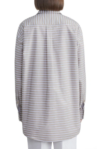 Shop Lafayette 148 Oversize Stripe Cotton Button-up Shirt In Oat Multi