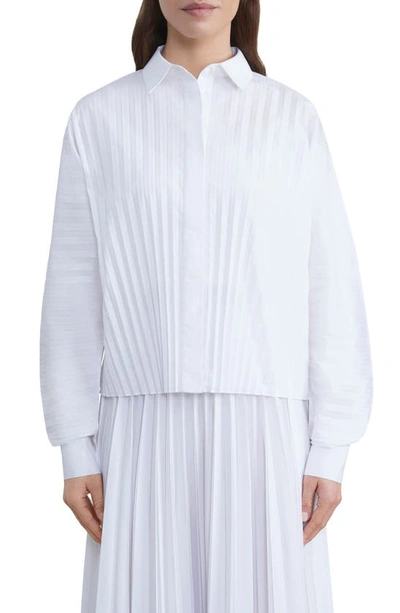 Shop Lafayette 148 Pleated Button-up Shirt In White