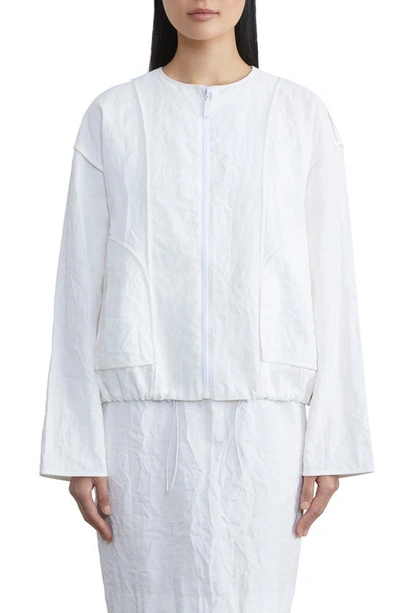 Lafayette 148 Crinkled Organic Linen Oversized Bomber In White