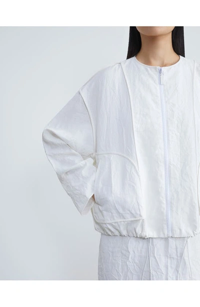 Lafayette 148 Crinkled Organic Linen Oversized Bomber In White