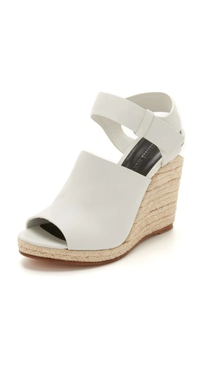 Alexander Wang Leather Sandals With Raffia Wedges In Ash Suede