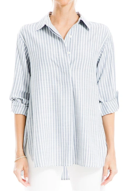Max Studio Stripe Oversize Long Sleeve Button-up Tunic In Denim Tri-tip Stripe