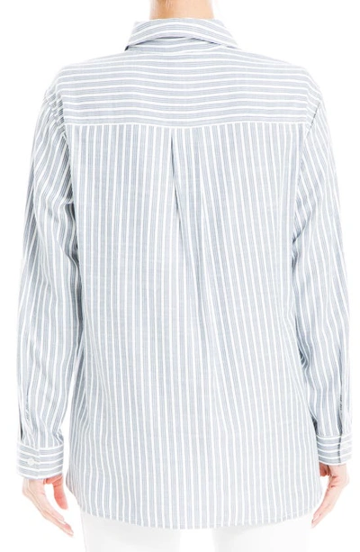 Max Studio Stripe Oversize Long Sleeve Button-up Tunic In Denim Tri-tip Stripe