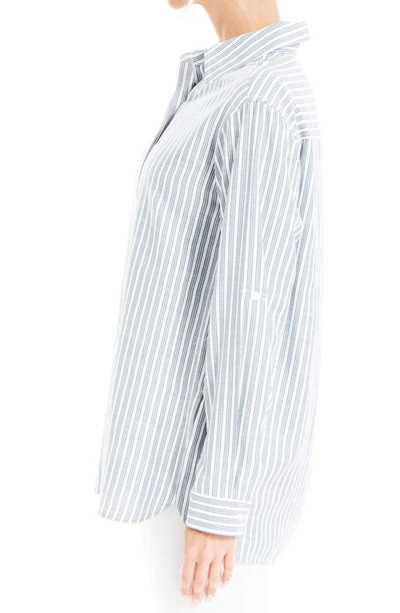 Max Studio Stripe Oversize Long Sleeve Button-up Tunic In Denim Tri-tip Stripe
