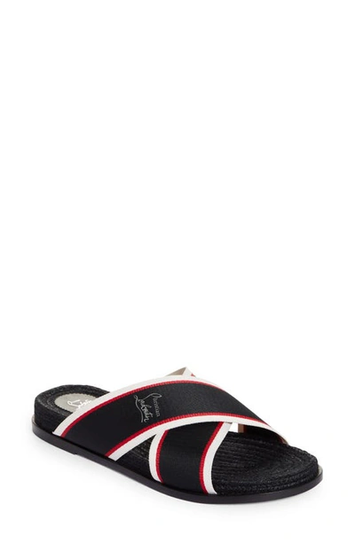 Shop Christian Louboutin Hot Cross Espadrille Slide Sandal In Multi/ Black
