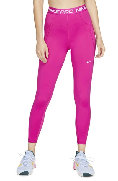 Shop Nike Pro Dri-fit High Rise Pocket Leggings In Active Pink/ White