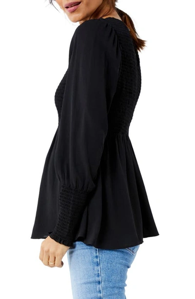 Shop A Pea In The Pod Smocked Long Sleeve Maternity Peplum In Black