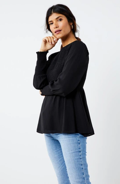 A Pea In The Pod Smocked Long Sleeve Maternity Peplum In Black