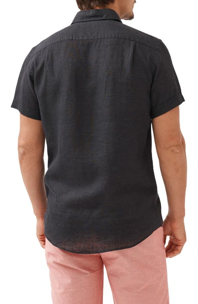 Shop Rodd & Gunn Ellerslie Short Sleeve Linen Button-up Shirt In Black Pearl