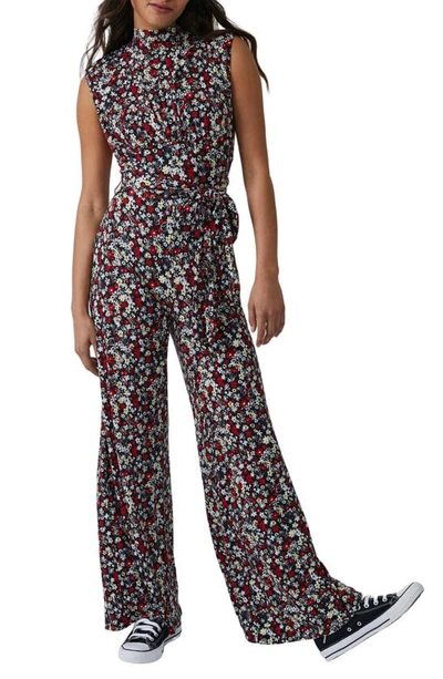 Shop Free People Vibe Check Tie Waist Jumpsuit In Black Ditsy Shell