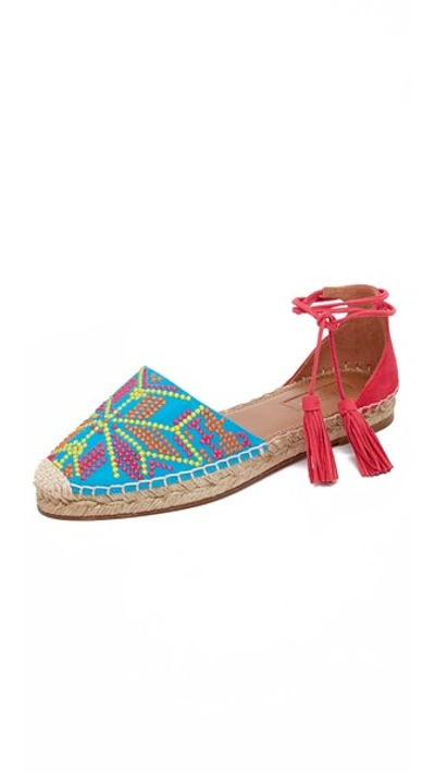 Aquazzura Palm Springs Embroidered Canvas And Suede Espadrilles In Calypso