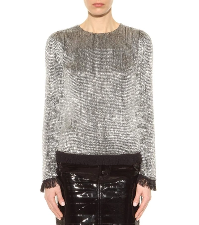 Shop Tom Ford Embellished Silk Top In Silver