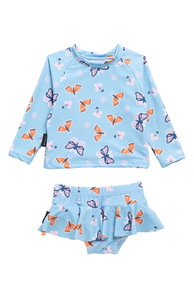 Shop Dot Australia Long Sleeve Butterfly Two-piece Swimsuit In Blue