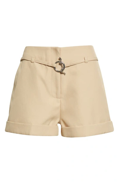 Shop Ganni Belted Cuff Twill Shorts In Pale Khaki