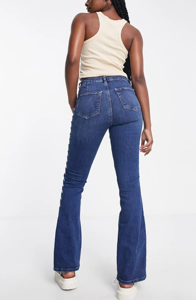 Topshop Y2k Lace Up Jamie Flare Jeans In Indigo-blue | ModeSens