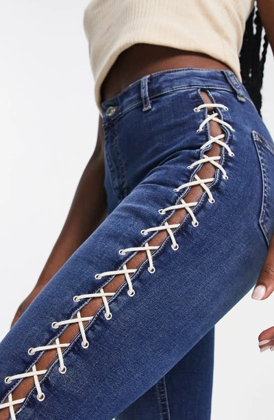 Topshop Y2k Lace Up Jamie Flare Jeans In Indigo-blue | ModeSens