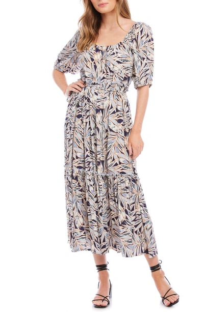 Shop Karen Kane Palm Print Puff Sleeve Midi Dress