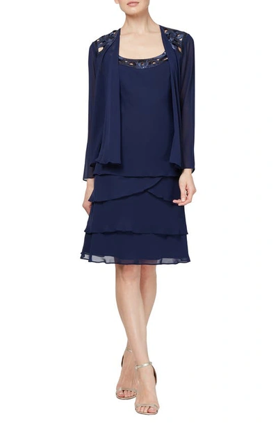 Sl Fashions Petite Long Sleeve Two-piece Jacket Dress In Sap