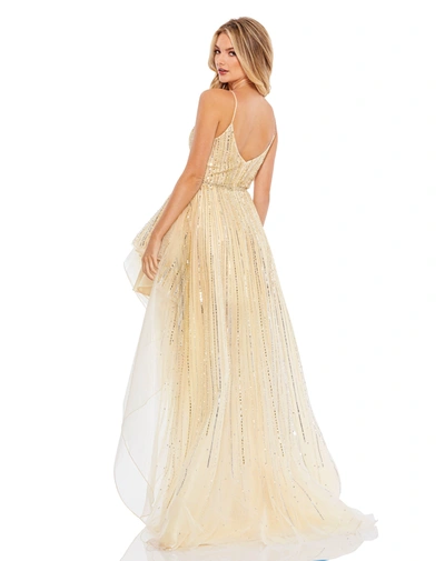 Mac Duggal Embellished Sleeveless Draped A Line Gown In Gold Silver