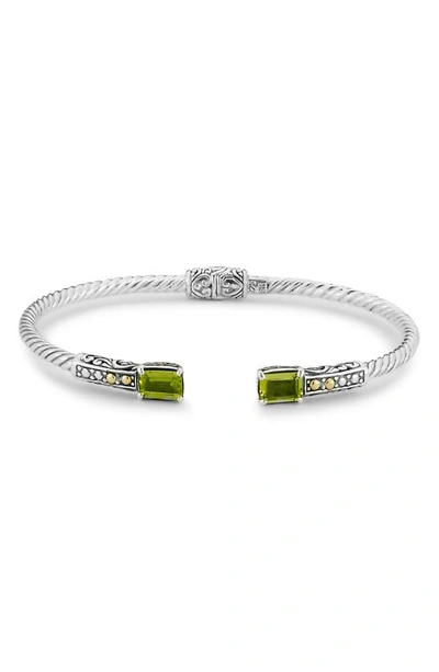 Shop Samuel B. 18k Yellow Gold & Sterling Silver Peridot Bangle Bracelet In Green