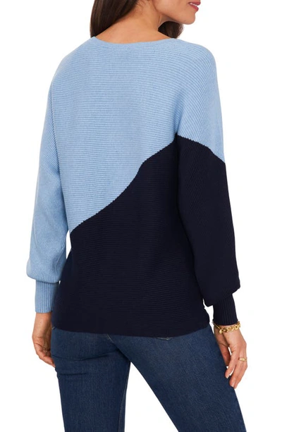 Shop Vince Camuto Asymmetric Colorblock Cotton Blend Sweater In Blue Hthrnavy