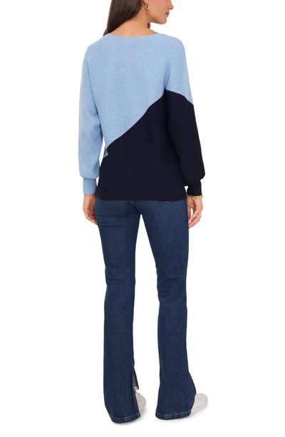 Shop Vince Camuto Asymmetric Colorblock Cotton Blend Sweater In Blue Hthrnavy