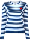 Comme Des Garçons Play Navy Long Sleeve Striped Heart Patch T-shirt