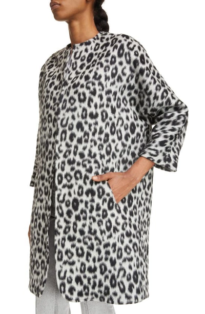 Shop Isabel Marant Ometia Leopard Jacquard Brushed Wool Overshirt In Black