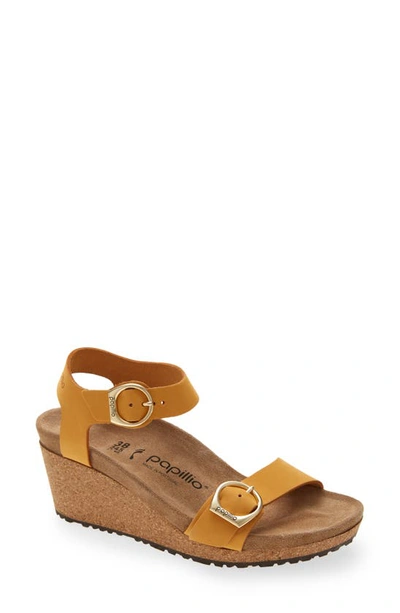 Shop Birkenstock Papillio By  Soley Ring Buckle Wedge Sandal In Apricot