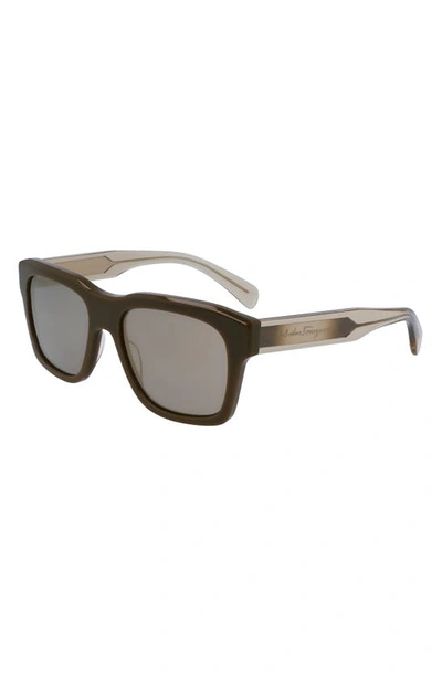 Shop Ferragamo 56mm Polarized Rectangular Sunglasses In Dark Khaki