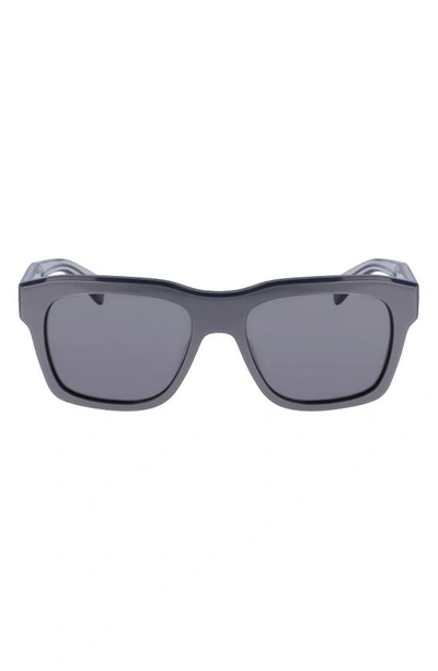 Shop Ferragamo 56mm Polarized Rectangular Sunglasses In Metallic Grey