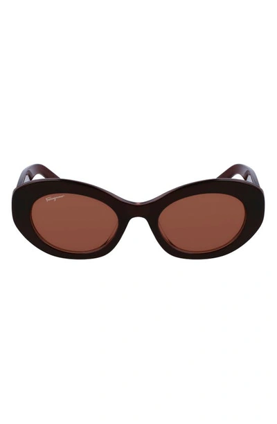 Shop Ferragamo 53mm Oval Sunglasses In Brown/ Nude