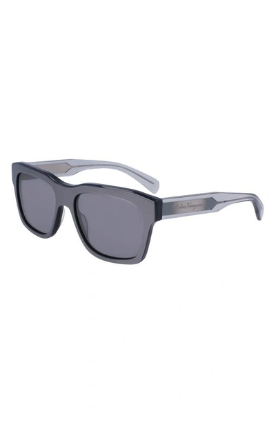 Ferragamo 56mm Polarized Rectangular Sunglasses In Metallic Grey