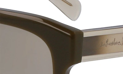 Shop Ferragamo 56mm Polarized Rectangular Sunglasses In Dark Khaki