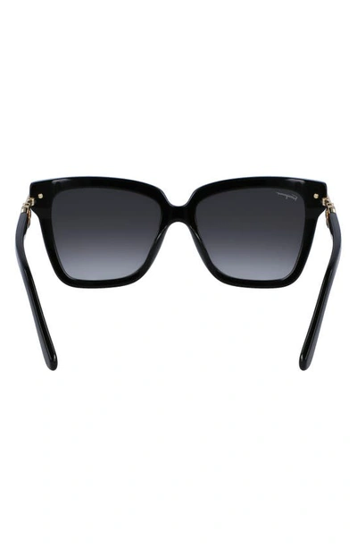 Shop Ferragamo 57mm Polarized Rectangular Sunglasses In Black/ Gold