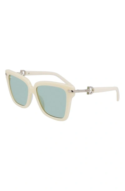 Shop Ferragamo 57mm Polarized Rectangular Sunglasses In Ivory