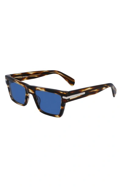 Shop Ferragamo 54mm Polarized Rectangular Sunglasses In Striped Brown