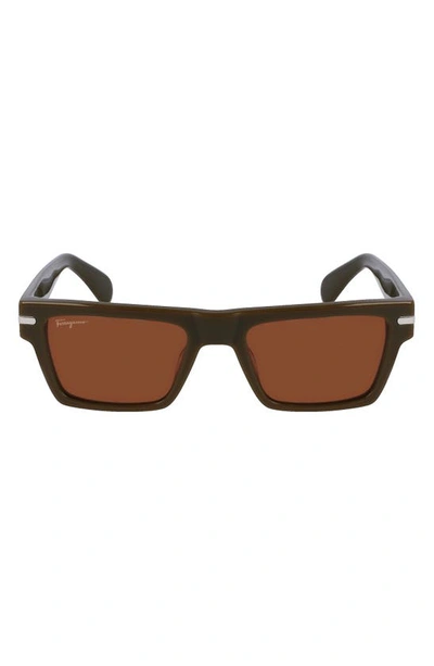 Shop Ferragamo 54mm Polarized Rectangular Sunglasses In Dark Khaki
