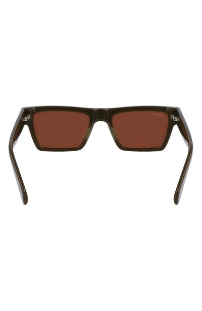 Shop Ferragamo 54mm Polarized Rectangular Sunglasses In Dark Khaki