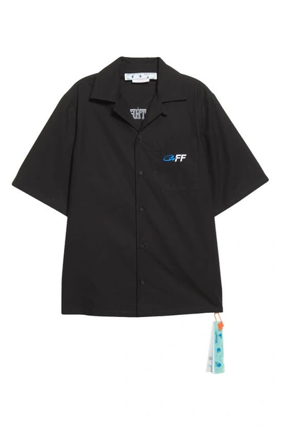 Shop Off-white Exact Opp Holiday Logo Cotton Button-up Shirt In Black White