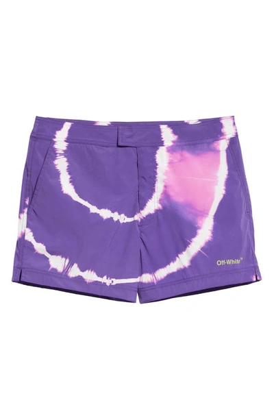 Shop Off-white Sunrise Tie Dye Swim Trunks In Purple Lime