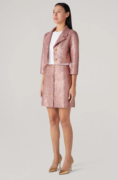 St John Sequin Bonded Knit Button-front Mini Skirt In Pink Multi