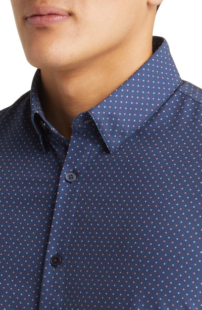 Shop Mizzen + Main Leeward Dot Print Stretch Performance Button-up Shirt In Deep Ocean Multi Dot Print