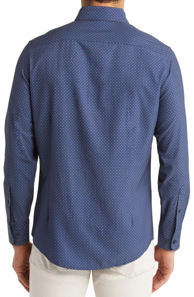 Shop Mizzen + Main Leeward Dot Print Stretch Performance Button-up Shirt In Deep Ocean Multi Dot Print