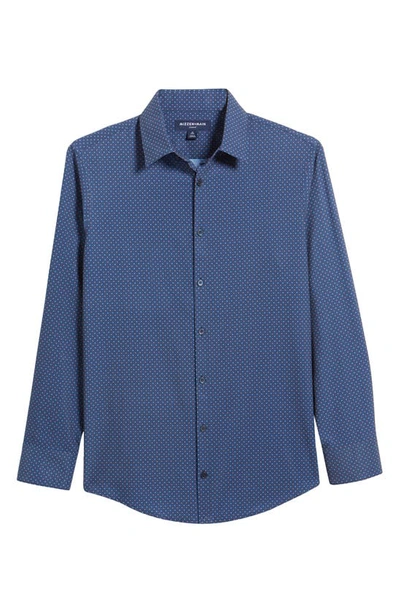 Shop Mizzen + Main Mizzen+main Leeward Dot Print Stretch Performance Button-up Shirt In Deep Ocean Multi Dot Print