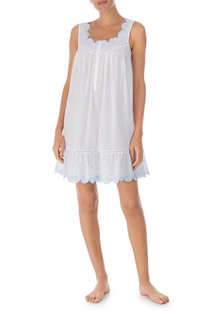 Shop Eileen West Embroidered Lace Cotton Chemise In Blutrim